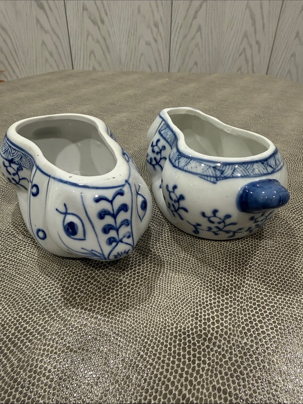 Pair of Chinese Chinoisiserie Blue and White Ceramic Rabbit Planters-Home Decor